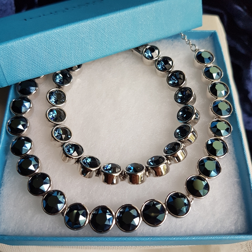 AUTHENTIC Swarovski Touchstone Metallic Blue Ice Tennis Necklace NEW